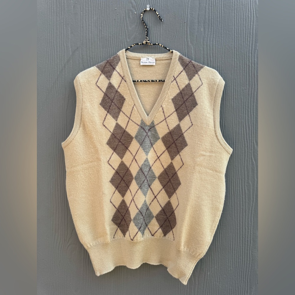 Vintage 70s Newman Marcus Argyle Men’s Wool Vest Size MD